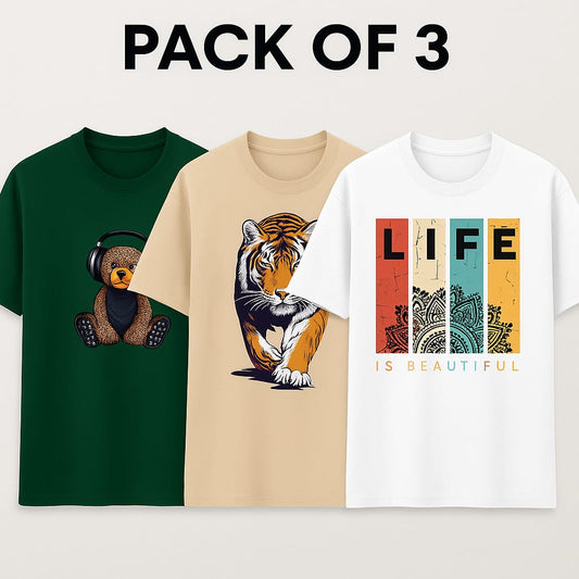 Pack of 3 Graphic Print T-Shirt Combo